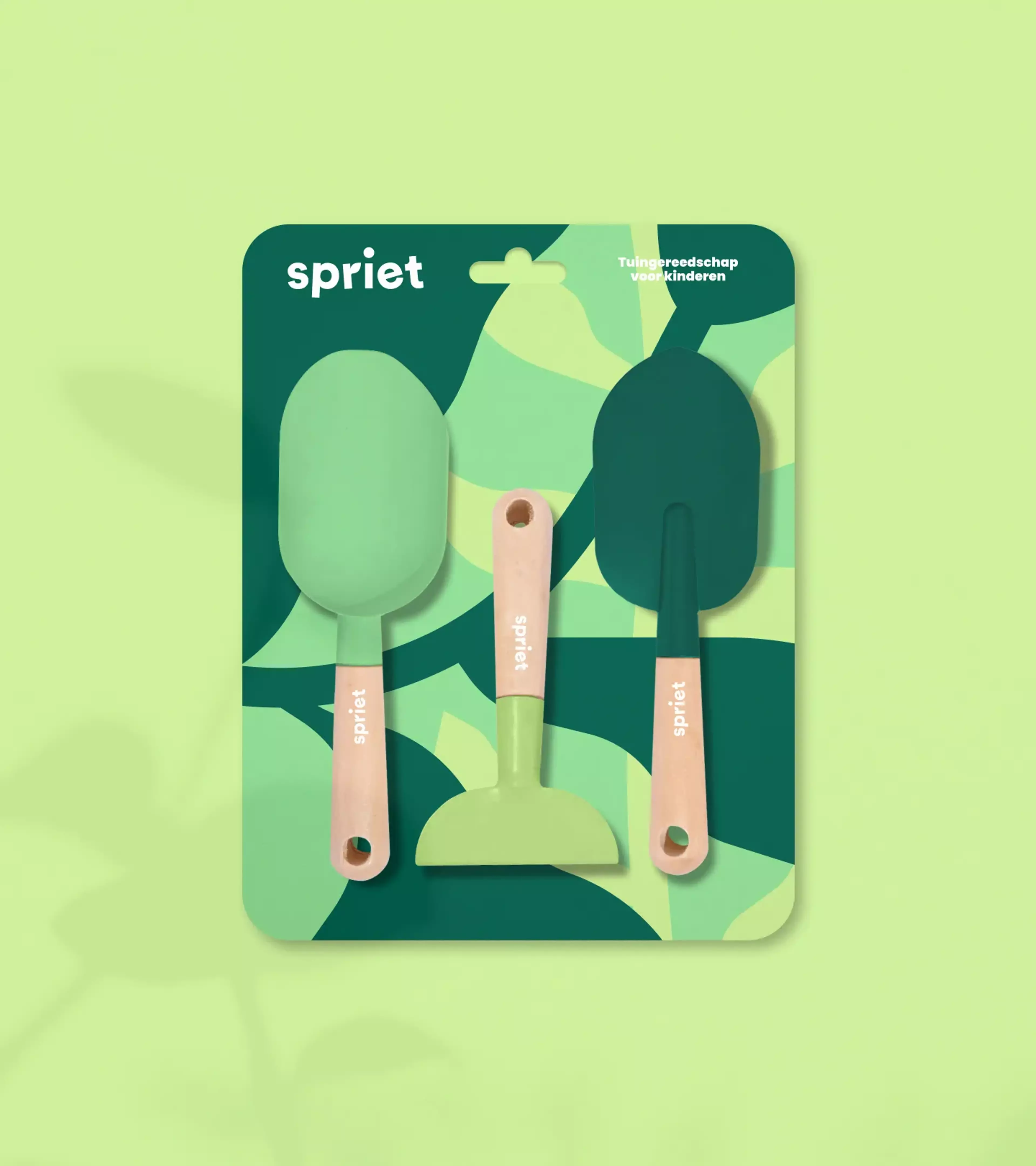 A green colored gardening set for kids to play with.