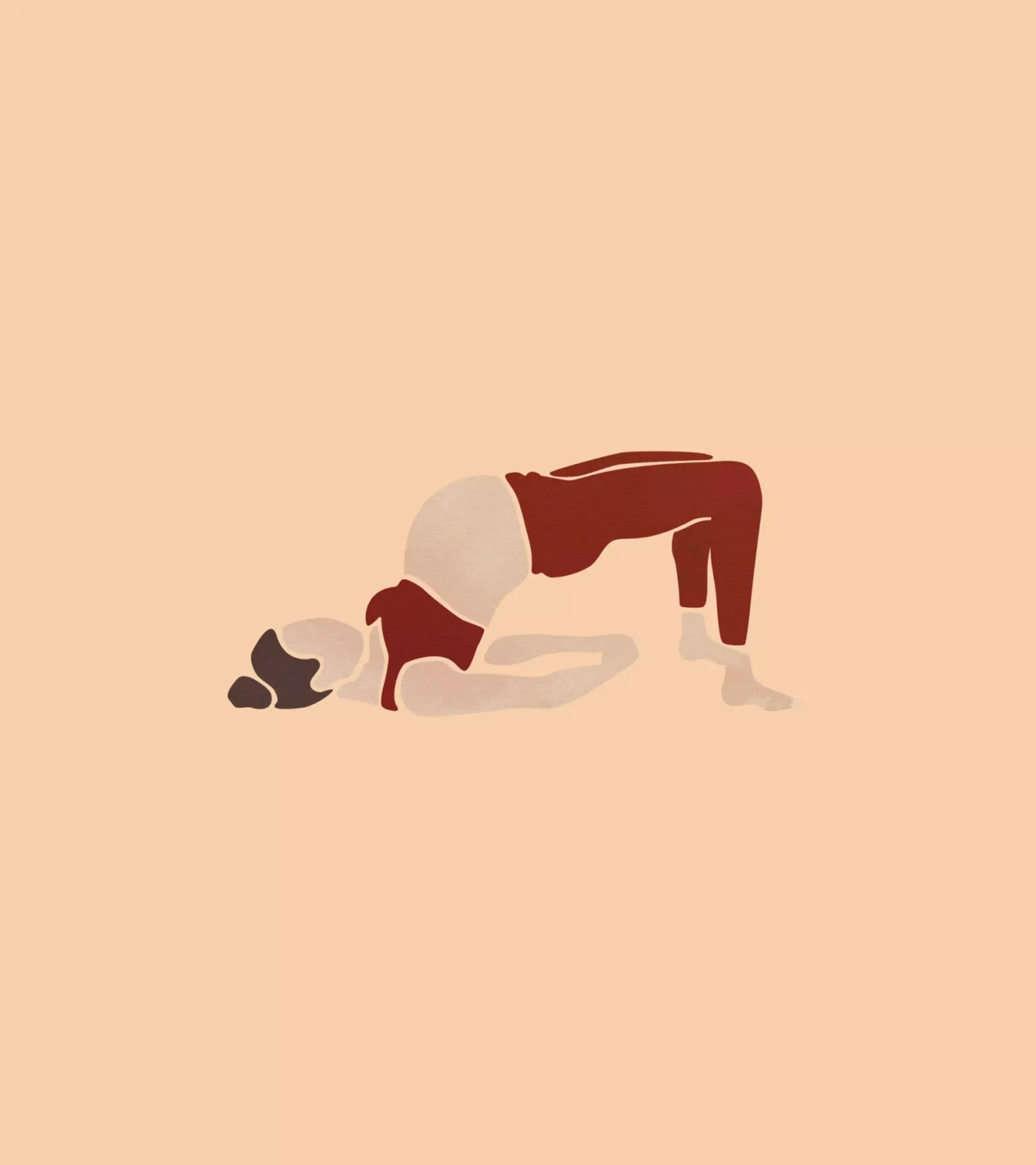 An illustration of a yoga pose in which the woman lies on her shoulders with her hips lifted