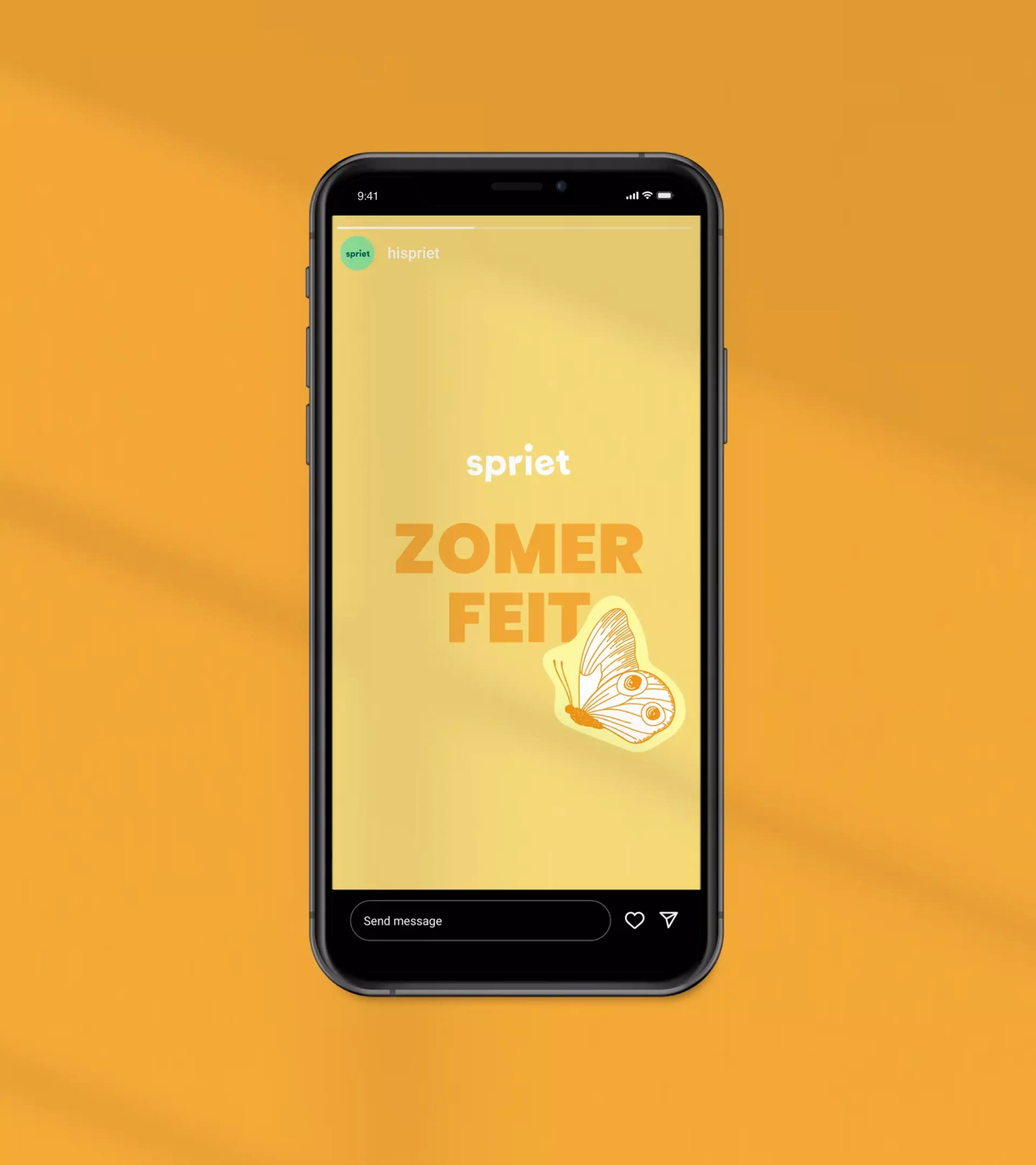 A phone that shows a Summer Fact on a yellow background.