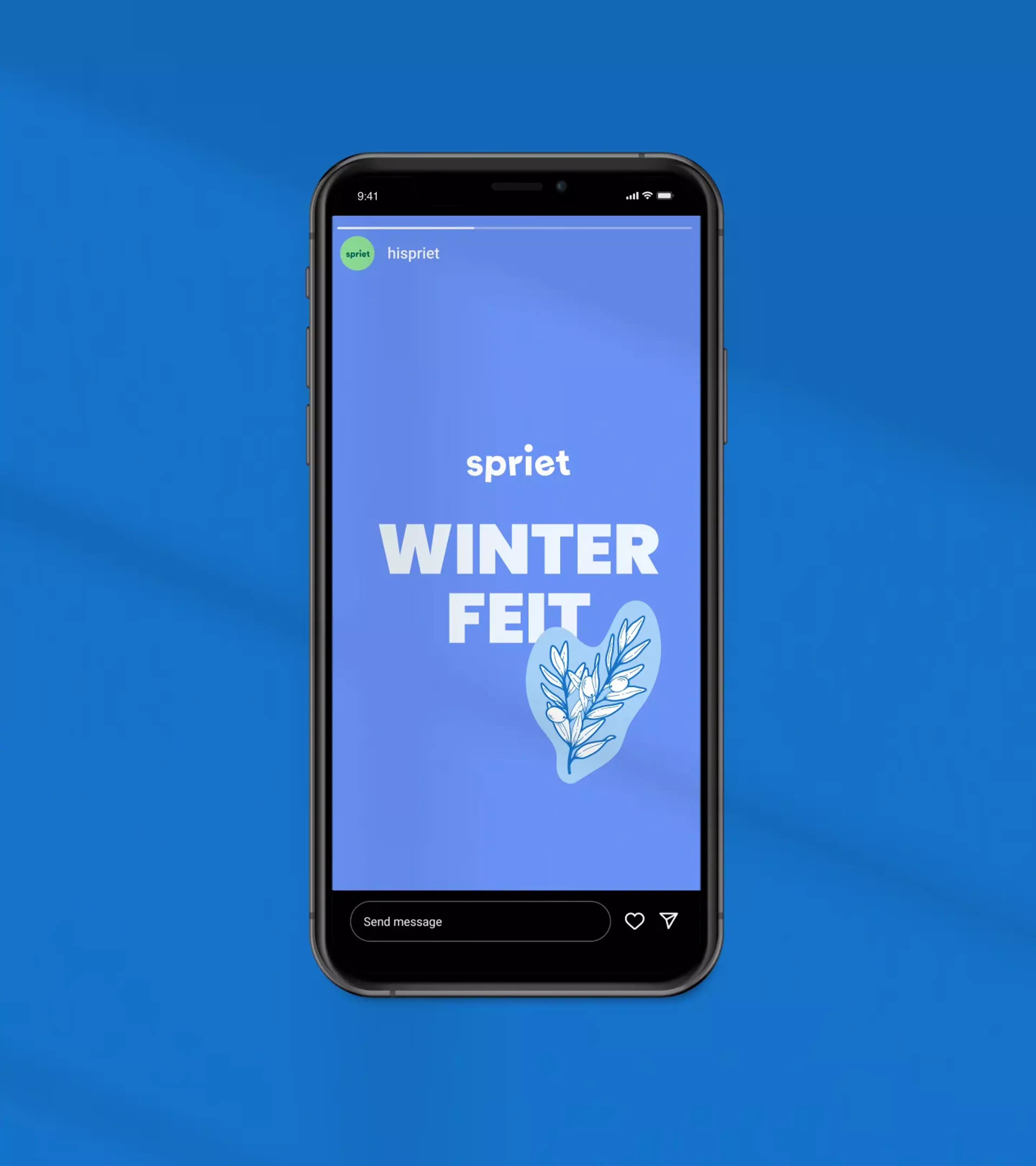 A phone that shows a Winter Fact on a blue background.