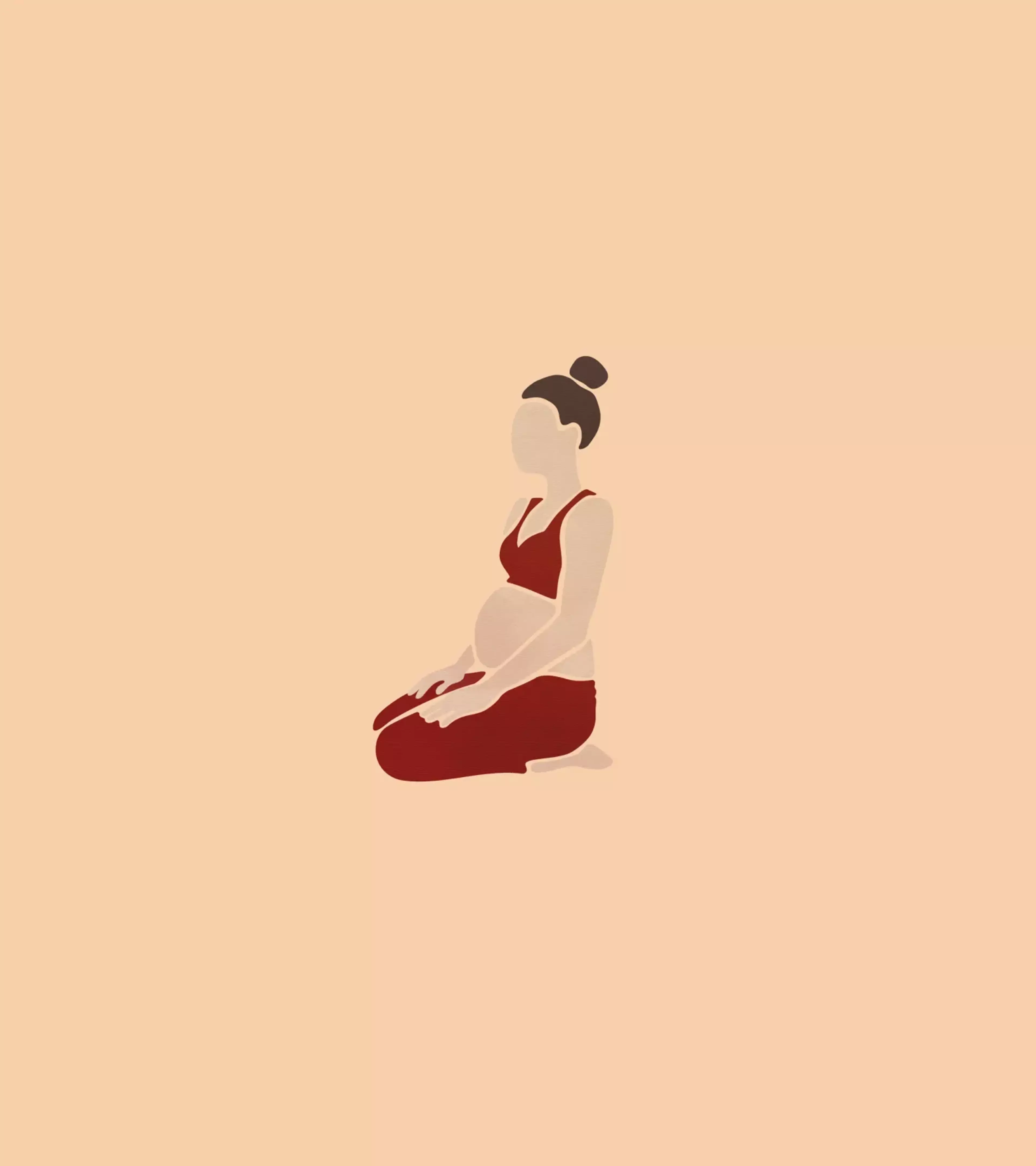 An illustration of a yoga pose in which the woman sits on her knee with her hands on her legs