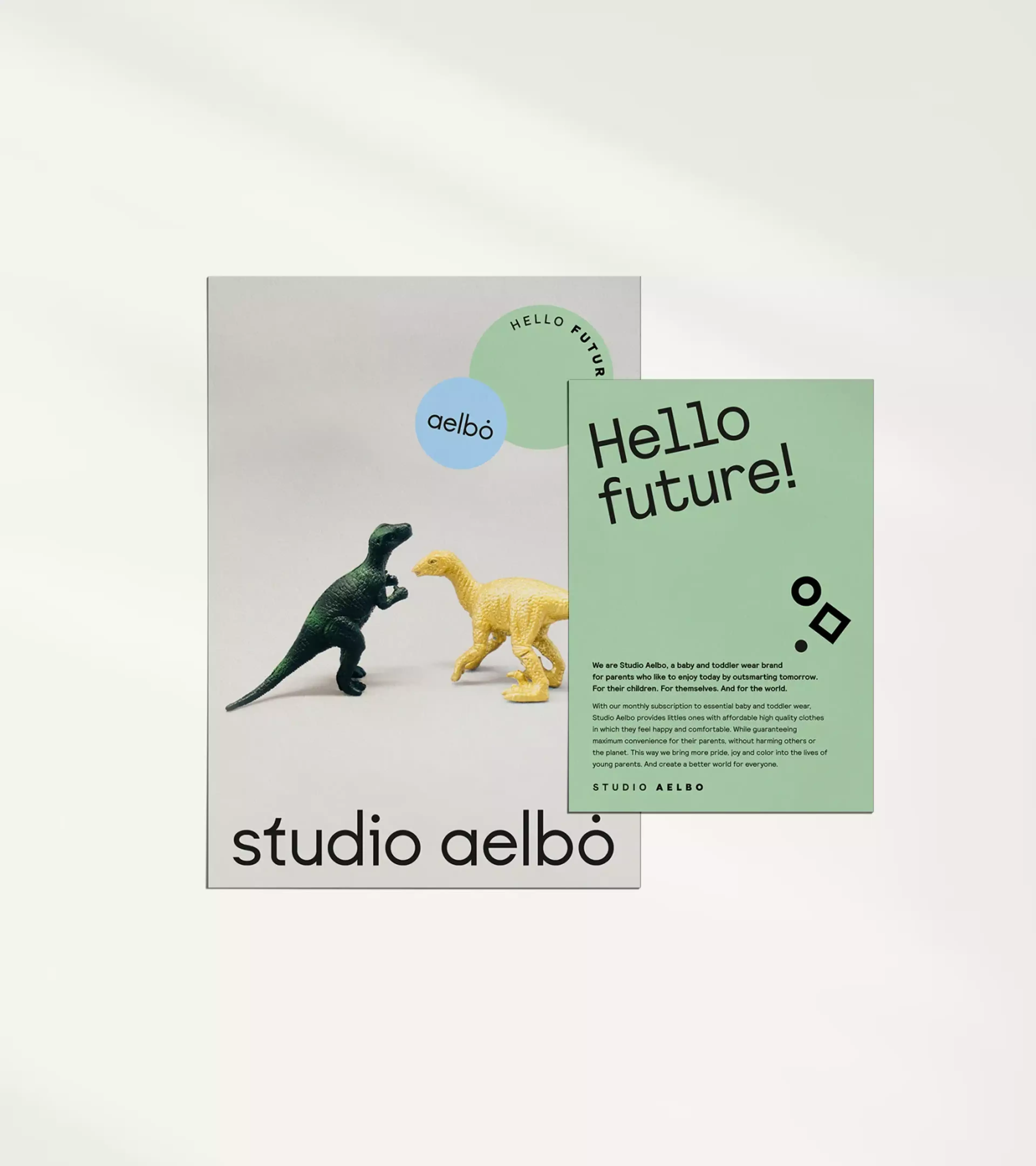 Two flyers overlaid with an image of two dinosaurs and a green background