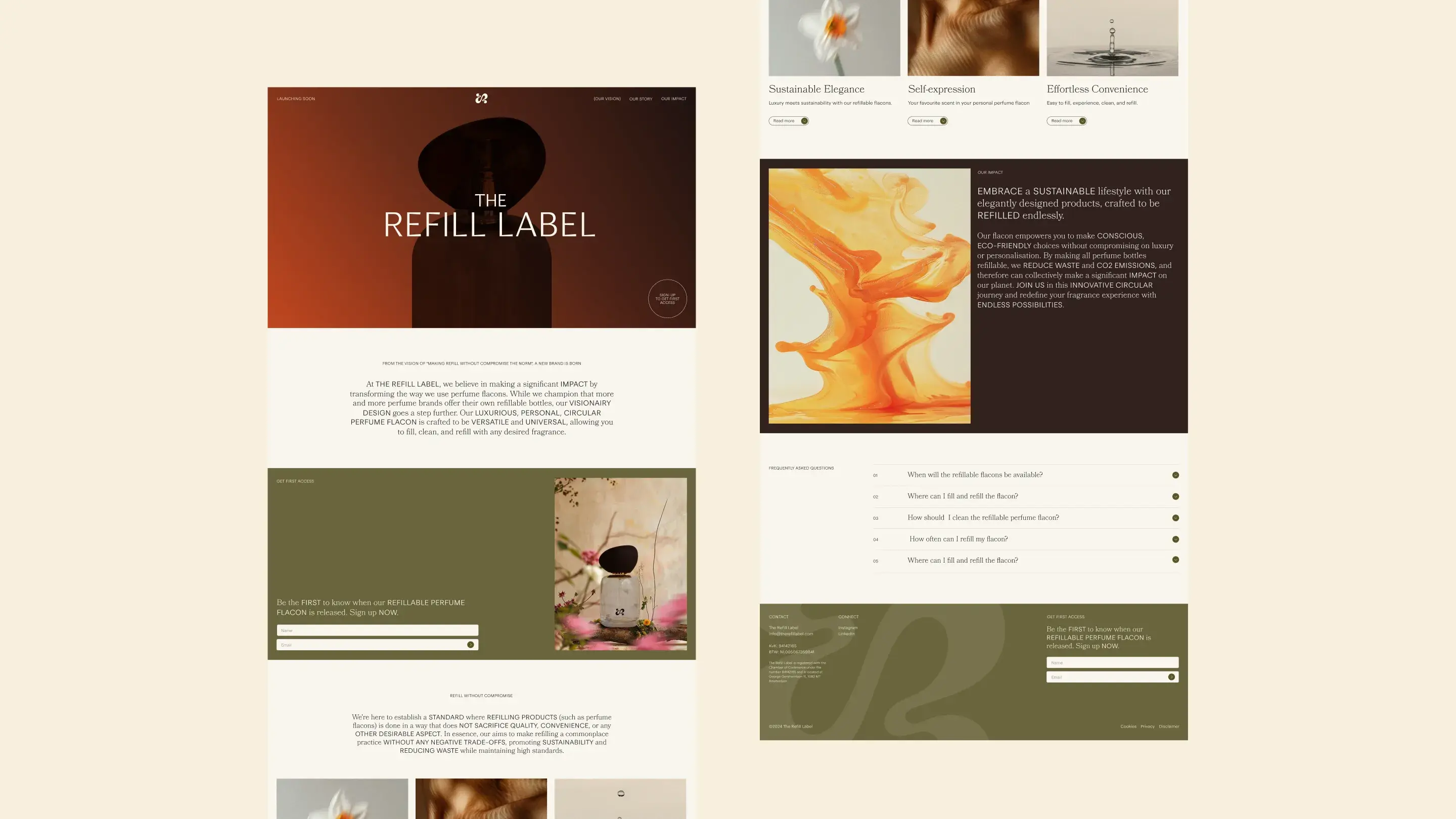 Light background with website mockup for The Refill Label