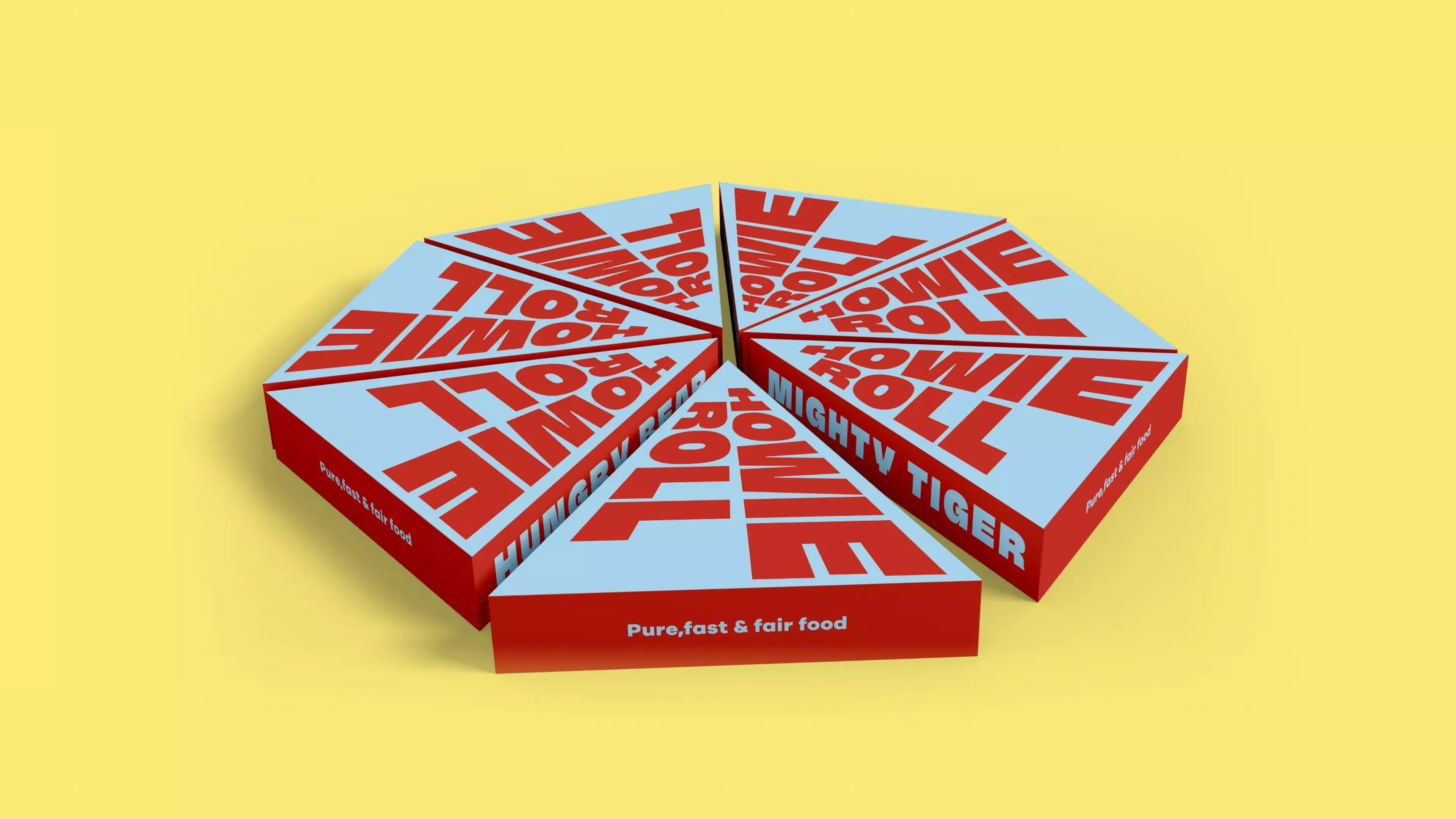 A mockup of multiple pizza boxes on a yellow background