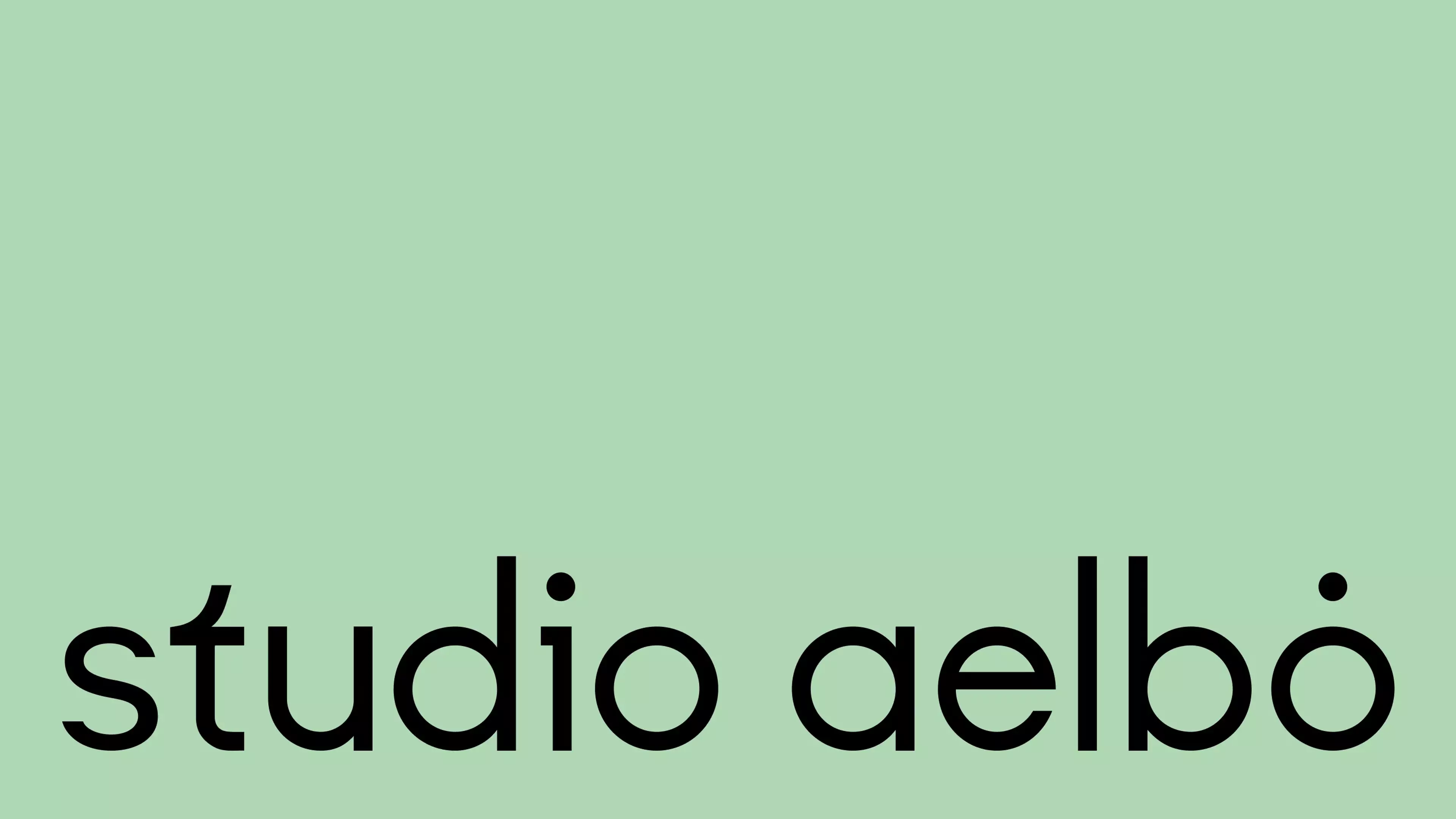 A light green background with Studio Aelbo's logo aligned at the bottom