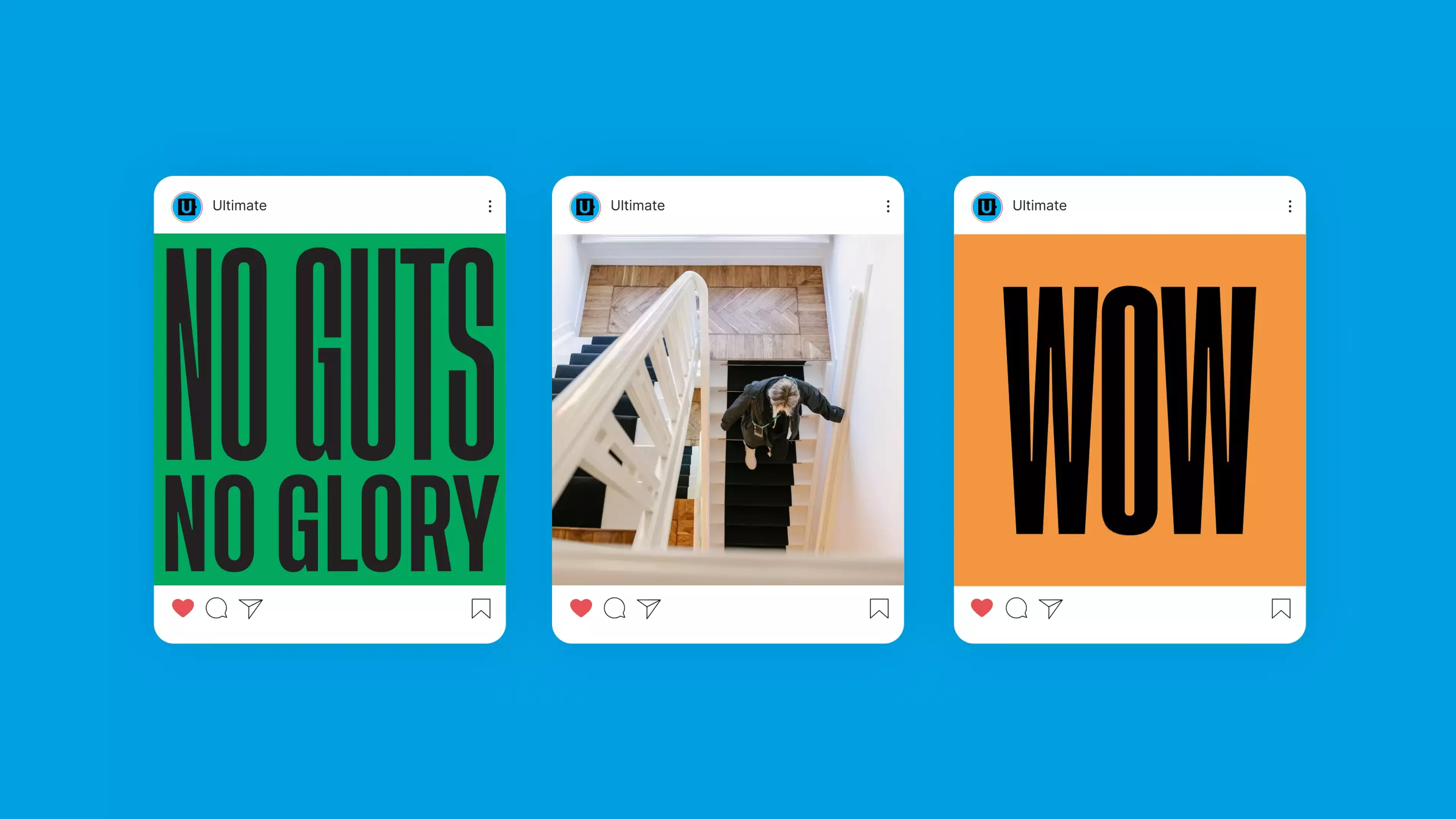 An overview of three social media templates in a horizontal row with a blue background