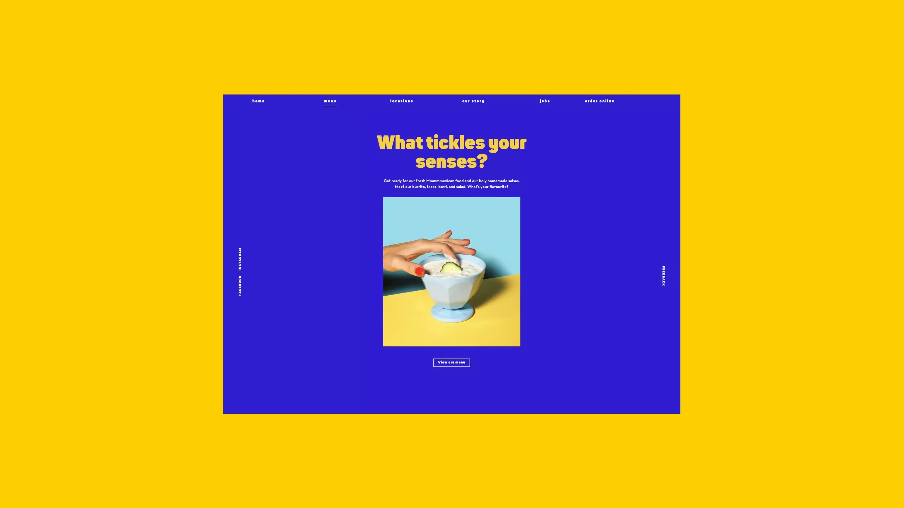 A gif of the page with the menu on a yellow background