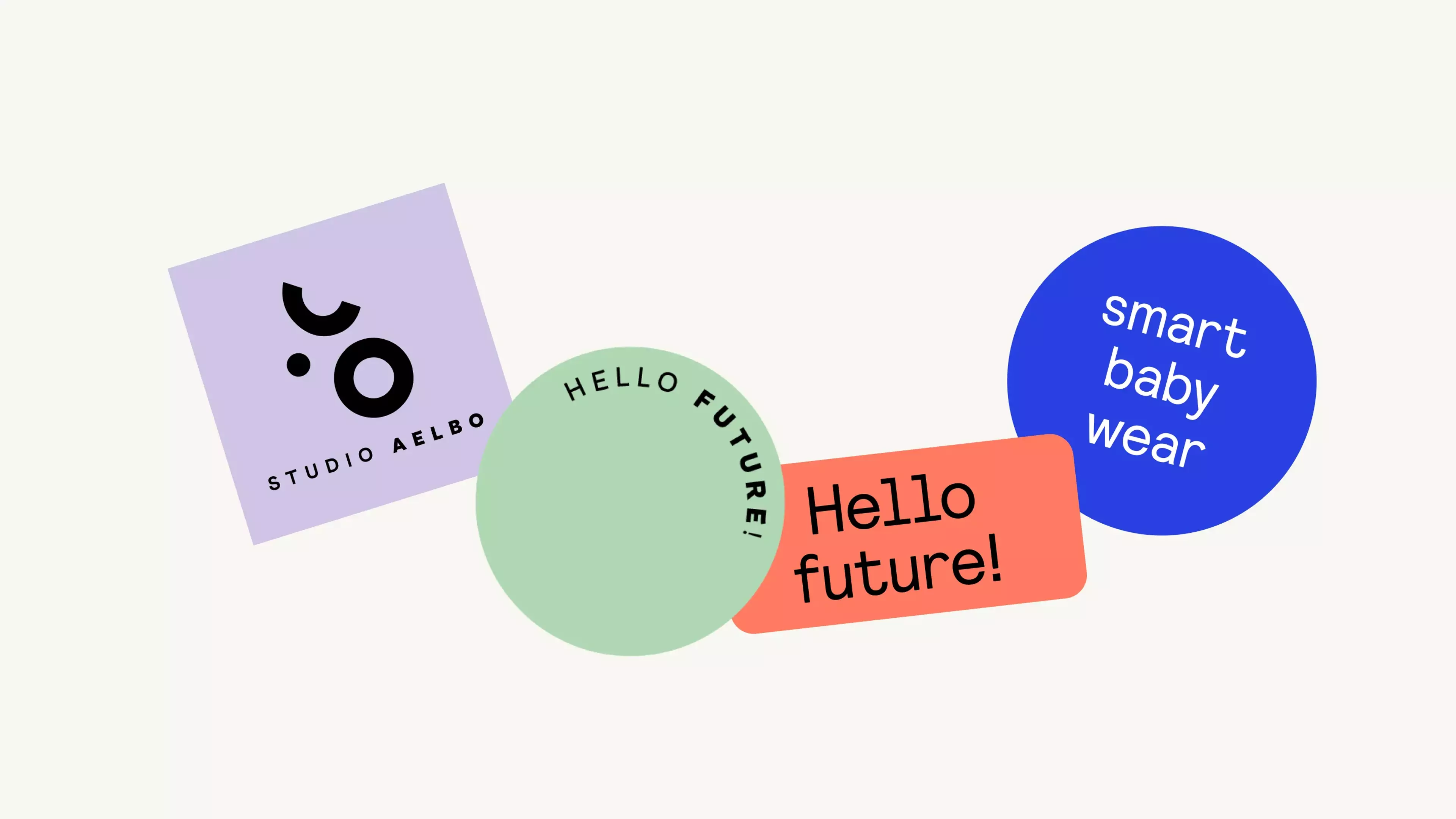 A gif with a square sticker and two round stickers and an oval sticker by Studio Aelbo