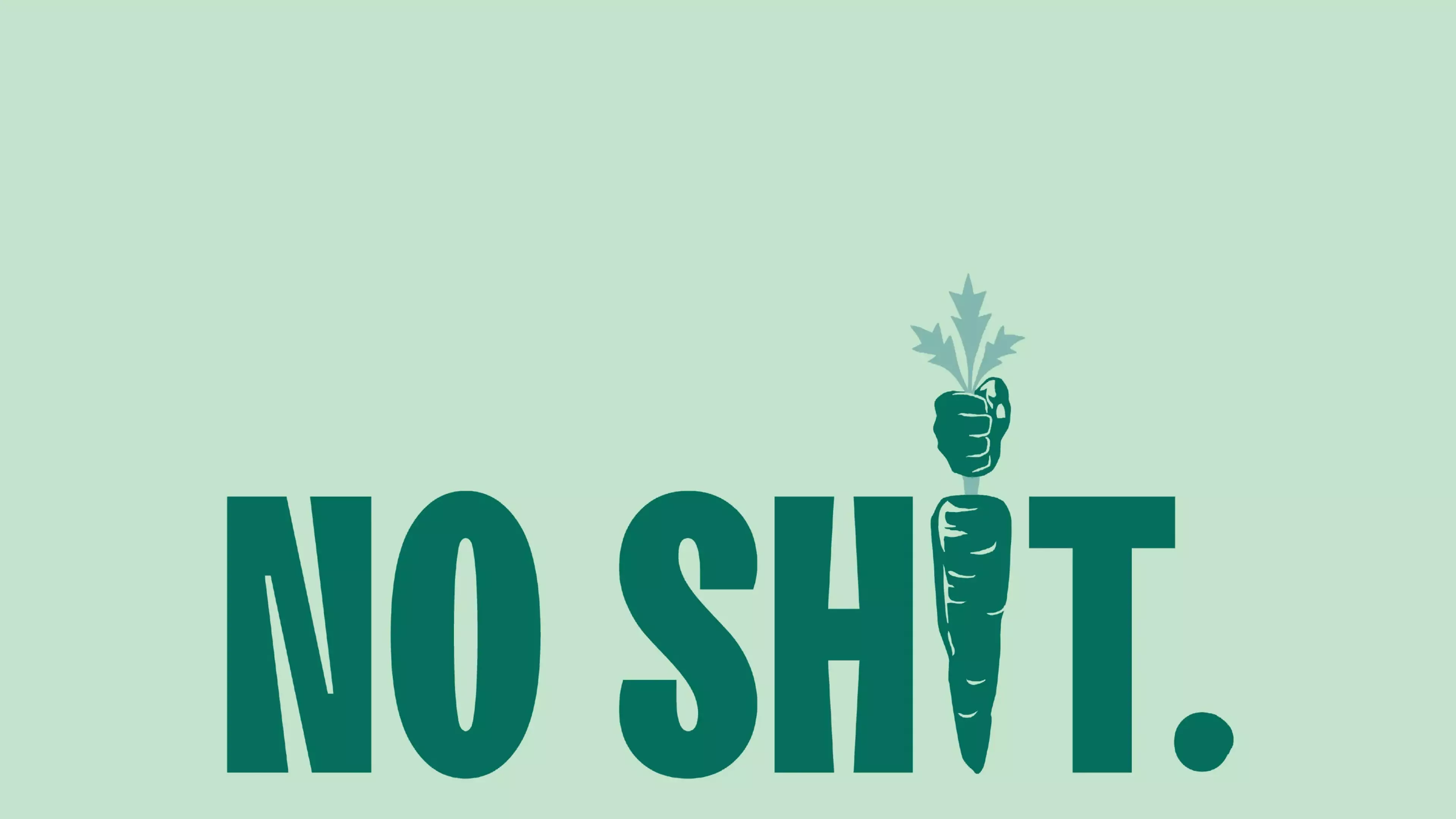 A light green background with the dark green logo of No Shit