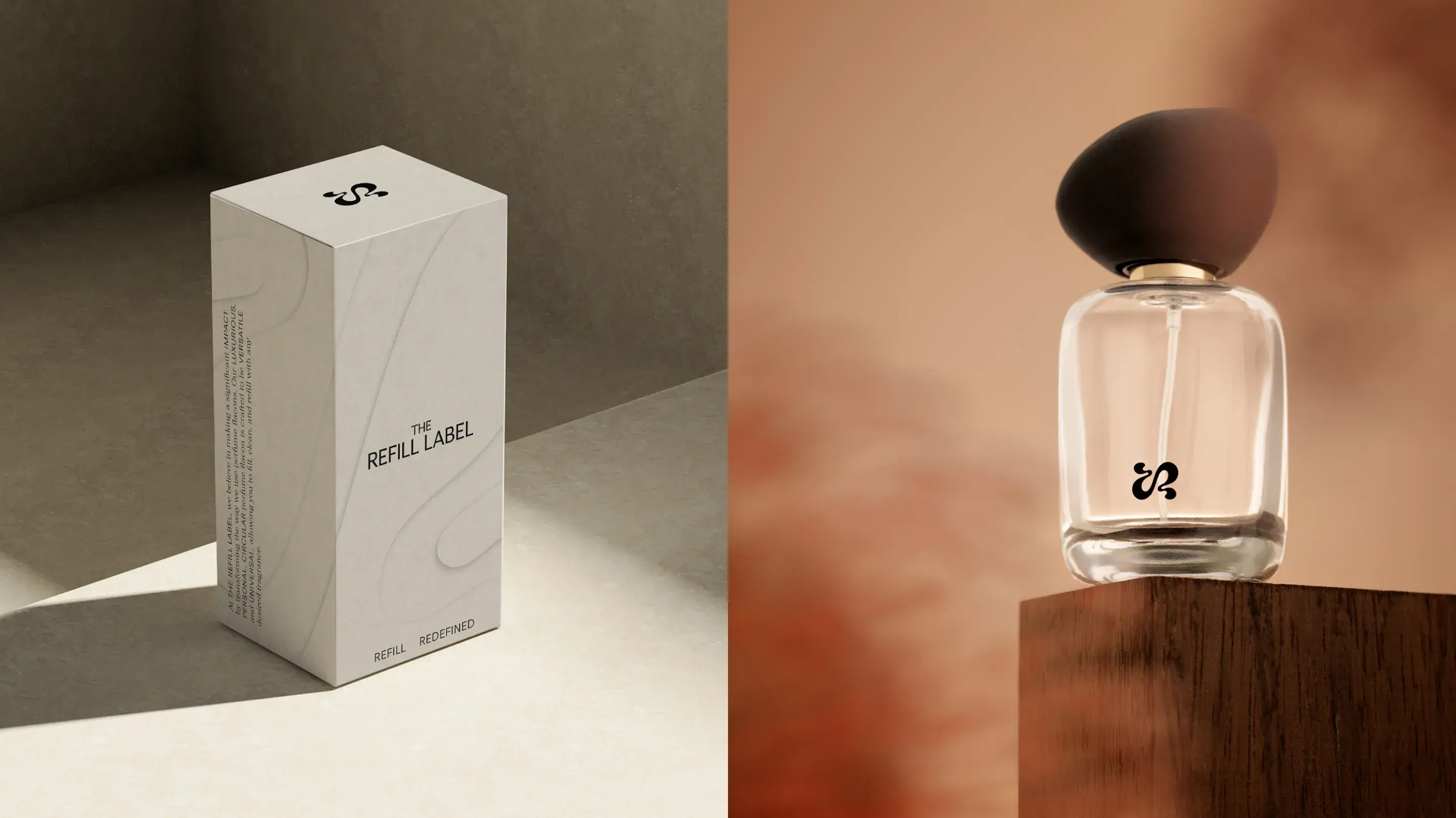 On the left the packaging for The Refill Label and on the right the fragrance bottle