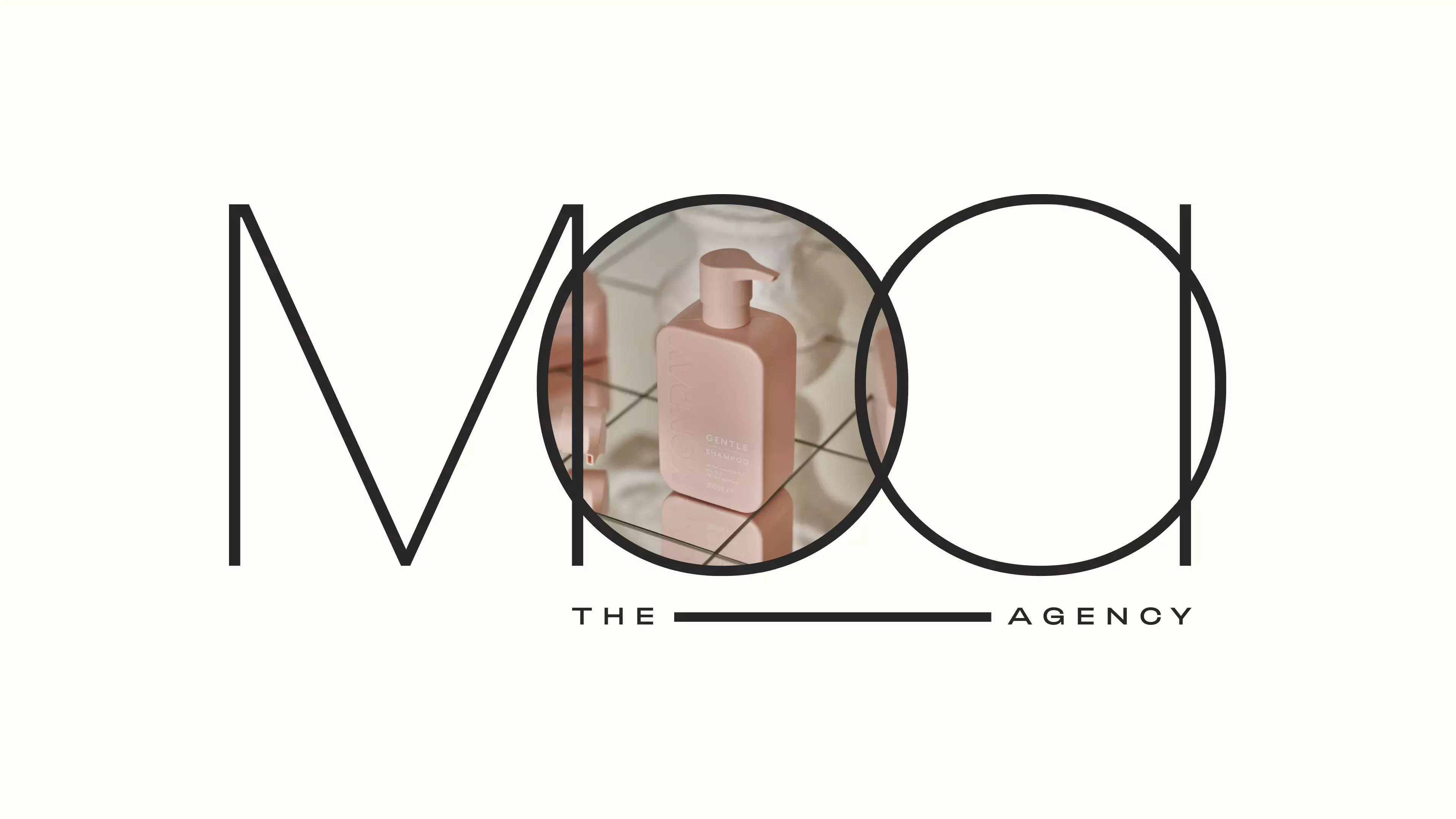 A gif of the MOOI the Agency logo with an image of a shampoo dispenser in the first letter O of the logo