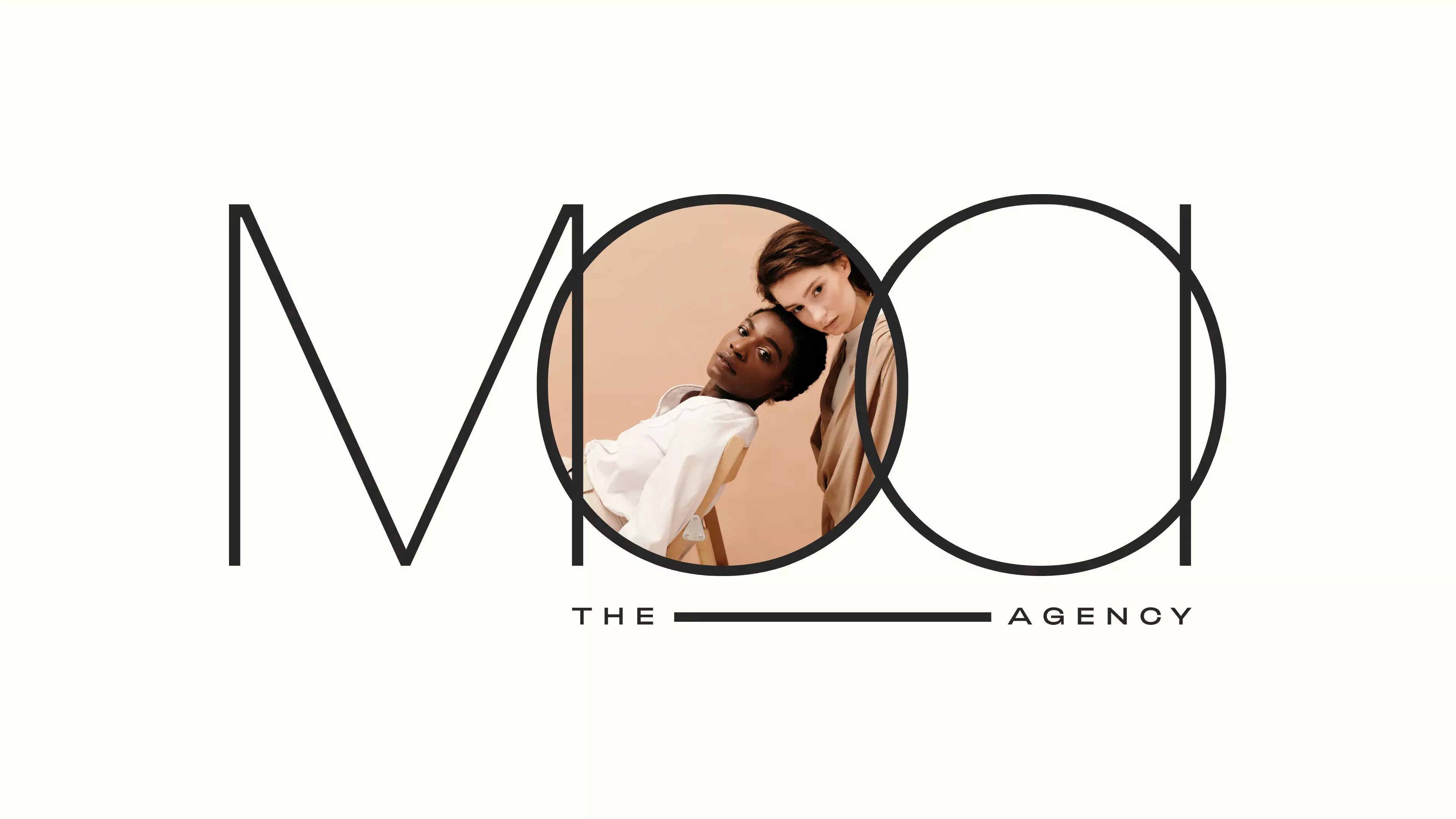 A gif of the MOOI the Agency logo with an image of two women in the first letter O of the logo