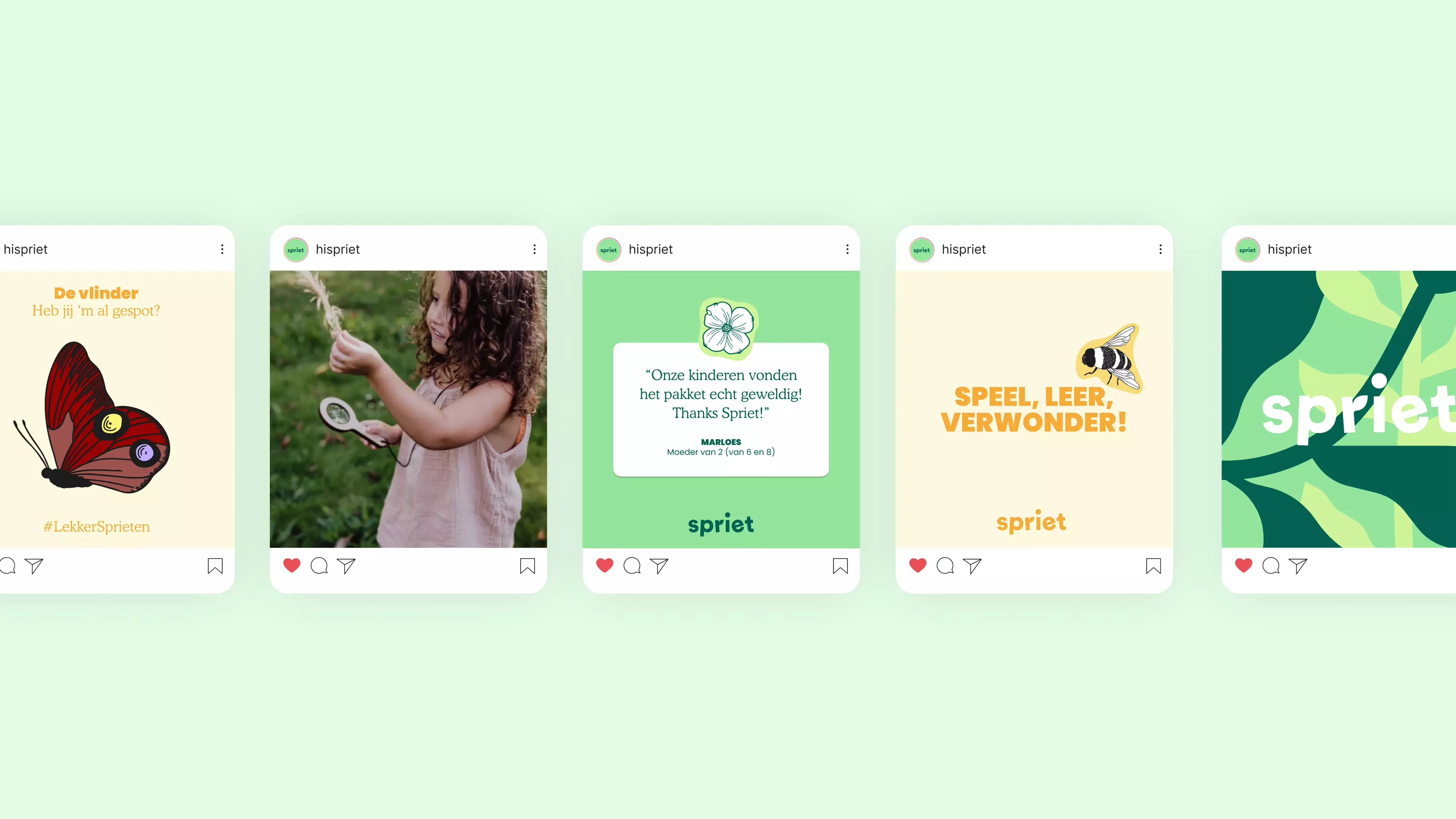 An overview of social posts for the instagram of Spriet.